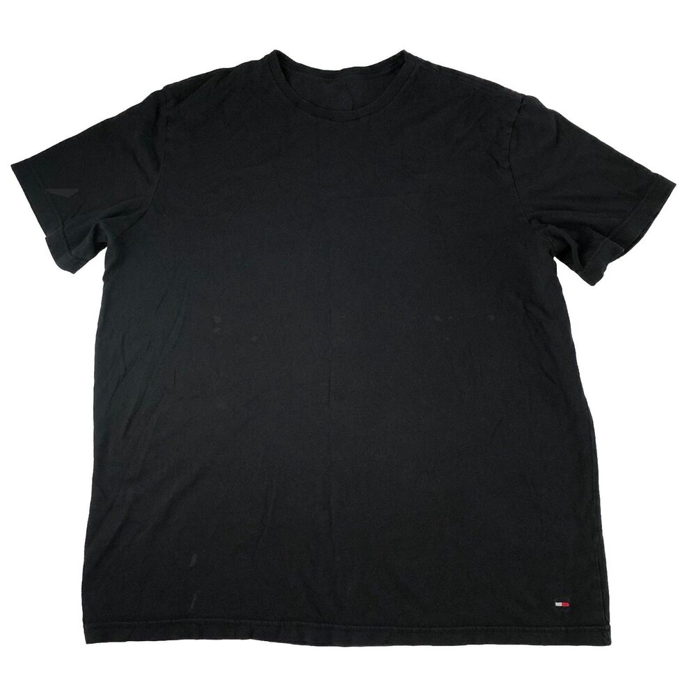 Tommy Hilfiger Men XL Black Short Sleeve Crewneck T-Shirt Embroidered Flag Hem⁠
